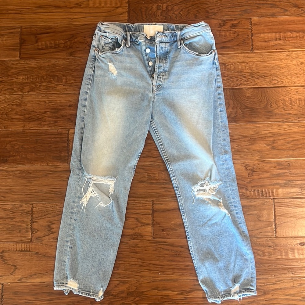 MOTHER Superior Distressed MidWash StraightLeg Jeans